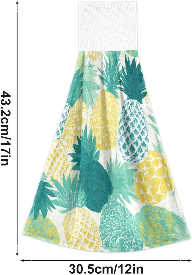 Dussdil Summer Pineapple Kitchen Hanging Towel Tropical Fruits Leaves Hand Tie Towels Set 2 Pcs Tea Bar Dish Cloths Dry Towel Soft Absorbent Durable for Bathroom Laundry Room Decor - Image 2