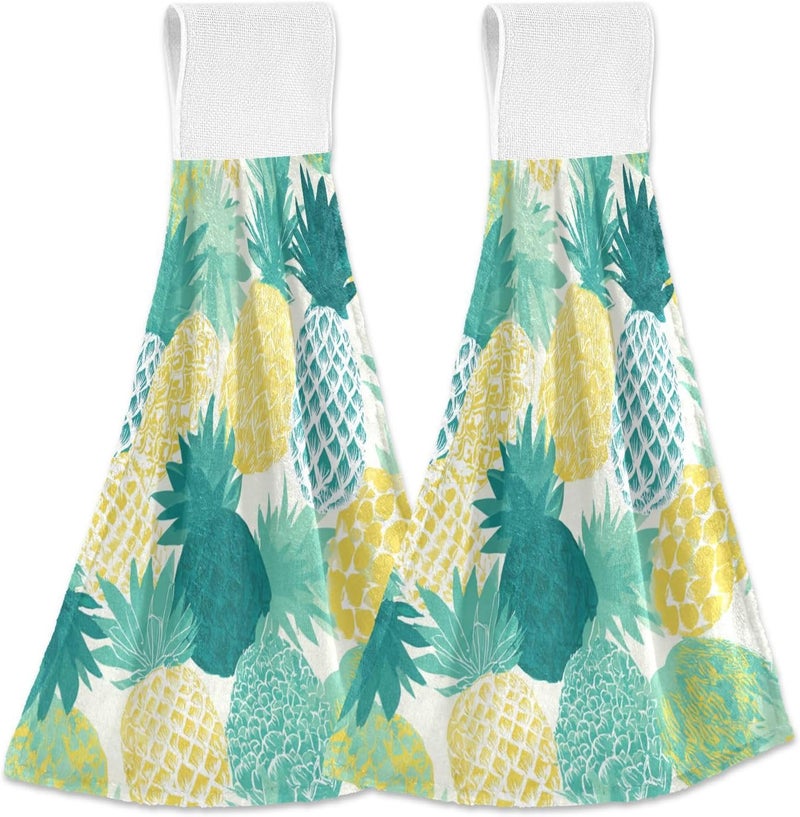 Dussdil Summer Pineapple Kitchen Hanging Towel Tropical Fruits Leaves Hand Tie Towels Set 2 Pcs Tea Bar Dish Cloths Dry Towel Soft Absorbent Durable for Bathroom Laundry Room Decor - Image 1