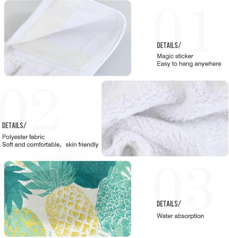 Dussdil Summer Pineapple Kitchen Hanging Towel Tropical Fruits Leaves Hand Tie Towels Set 2 Pcs Tea Bar Dish Cloths Dry Towel Soft Absorbent Durable for Bathroom Laundry Room Decor - Image 4