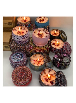 طقم هدايا الشموع المعطرة 9 قطع، شمعة في وعاء من شمع الصويا الطبيعي، شموع معطرة للمنزل، العلاج بالروائح، الحمام، اليوغا، شمعة علاجية محمولة تدوم طويلاً، أفضل هدية للنساء، متعددة الألوان - view 5
