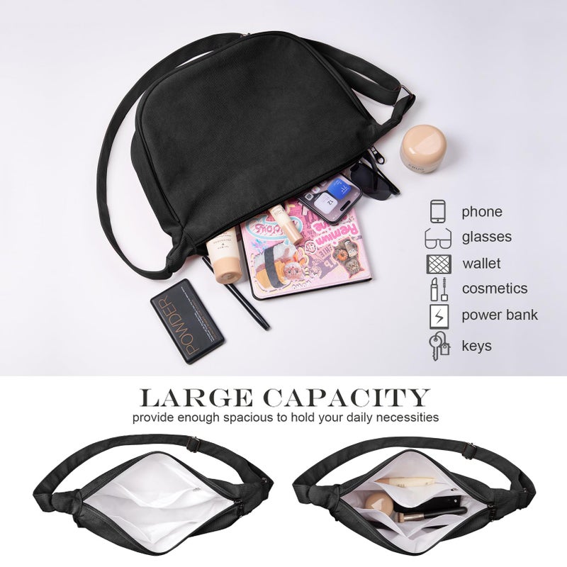 FITDON Corduroy Crescent Crossbody Bag for Women Men, Small Sling Hobos Dumpling Bag Crescent Purse with Adjustable Strap, Black - Image 5