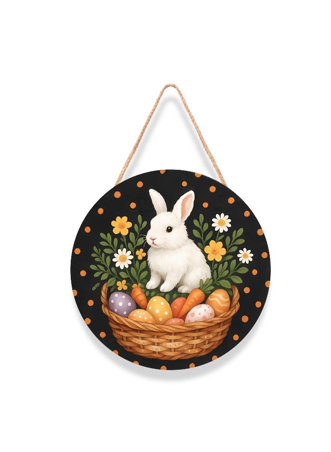 Easter Wooden Round Door Sign with Bunny and Easter Egg Decor