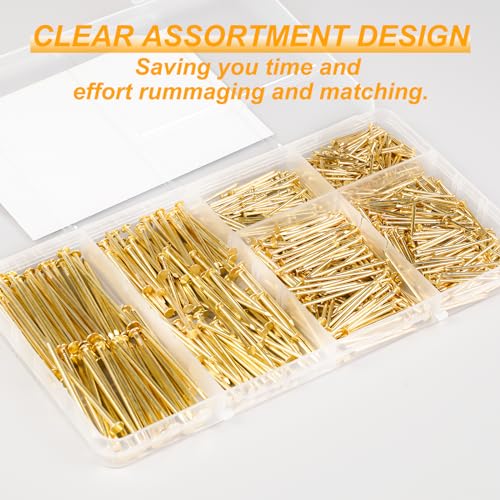 KURUI Gold Picture Hanging Nails Assortment Kit, 700 Pcs Wall Hanging Set for Frame, Art , Photo, 6 Sizes Brass Small Framing Nails for Home Improvement and Wall Decor - Image 3