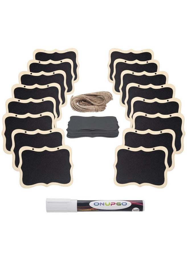 OnUpgo - 16 Pack Chalkboard Tags With String 4X3 Hanging Chalkboard Signs With Liquid Chalk Marker Wooden Mini Blackboard Tags Massage Board Tags Hanging Chalkboard Price Tags - Image 1