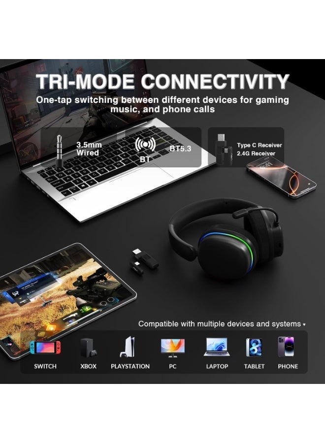 AULA G7-01 Pro Wireless Gaming Headset with Microphone,2.4G/BT/3.5mm Wired,7.1 Surround Sound,10ms Low Latency,40mm Drivers,Noise Cancelling,Lightweight Gaming Headphones for PC/PS5/PS4/Xbox (Black) - Image 3