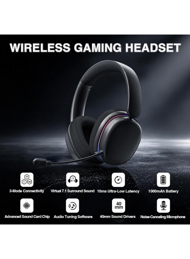 AULA G7-01 Pro Wireless Gaming Headset with Microphone,2.4G/BT/3.5mm Wired,7.1 Surround Sound,10ms Low Latency,40mm Drivers,Noise Cancelling,Lightweight Gaming Headphones for PC/PS5/PS4/Xbox (Black) - Image 2