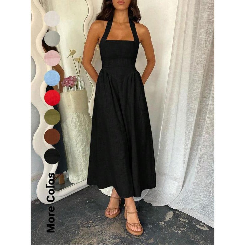 Women's Halter Neck Ruched Long Dress - Image 1