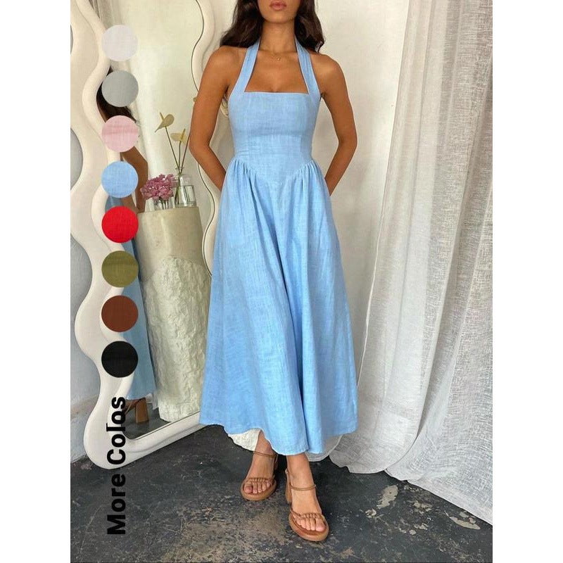Women's Halter Neck Ruched Long Dress - Image 3