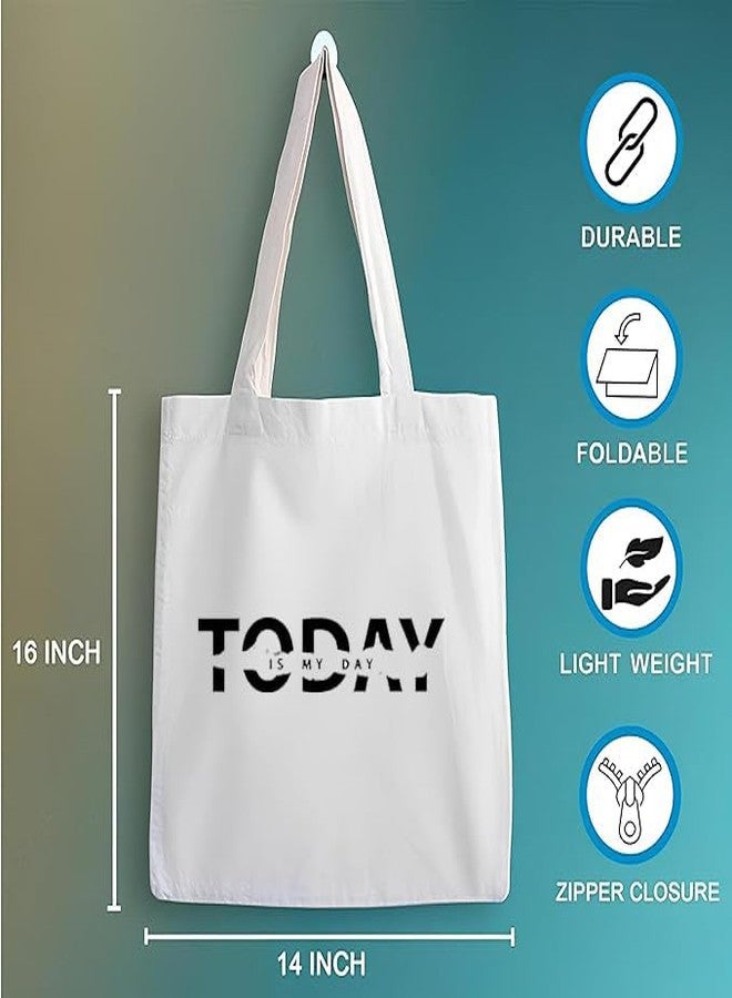 Clapcart Reusable Zipper Tote Bag for Women/Girls | Multipurpose 100% Organic Cotton Printed Tote Bags | Shopping/Grocery Bags | Sturdy Canvas Bag with 12kgs Capacity (Today is My Day) - Image 4