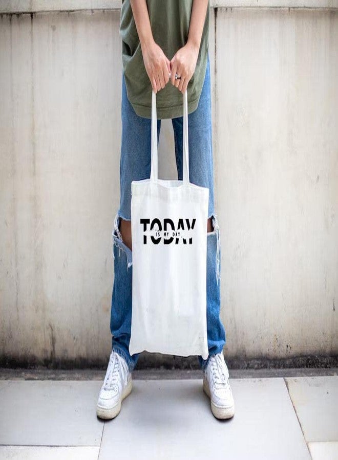 Clapcart Reusable Zipper Tote Bag for Women/Girls | Multipurpose 100% Organic Cotton Printed Tote Bags | Shopping/Grocery Bags | Sturdy Canvas Bag with 12kgs Capacity (Today is My Day) - Image 2