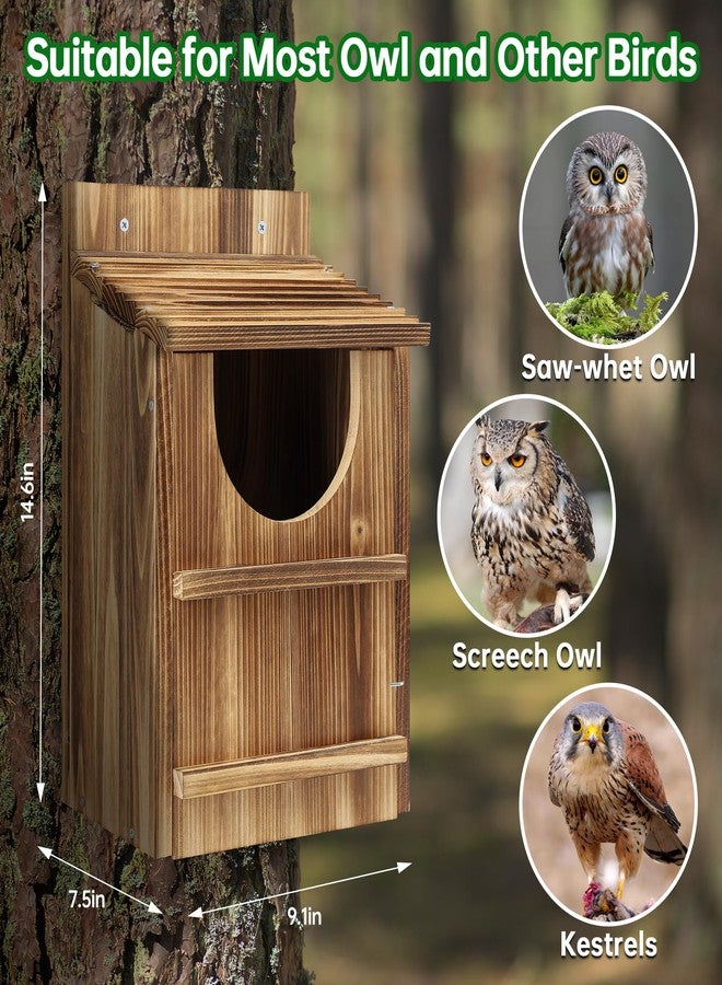 UUMENHA Owl House, Carbonized Cedar, Brown, Cottage Style, 14.5x9x7.5 inches, For Barn, Screech and Barred Owls, Easy Assembly Required - Image 2