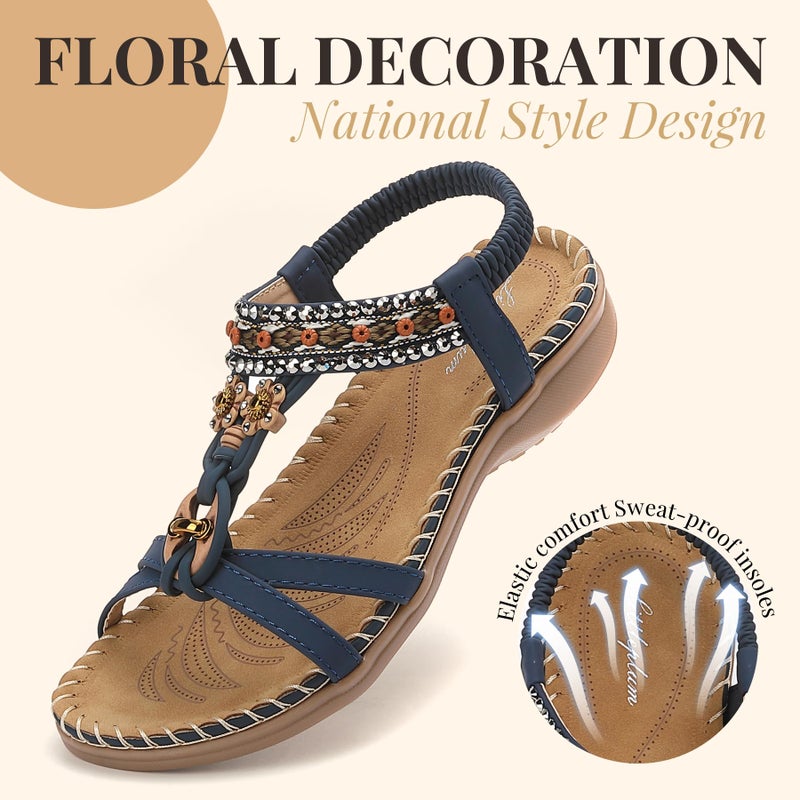 Littleplum Sandals for Women Arch Support Handmade Sandals Women's Summer Beach Sandals Comfort Walking Shoes Bohemian Flip Flops Womens Sandals Blue Size 8 - Image 4