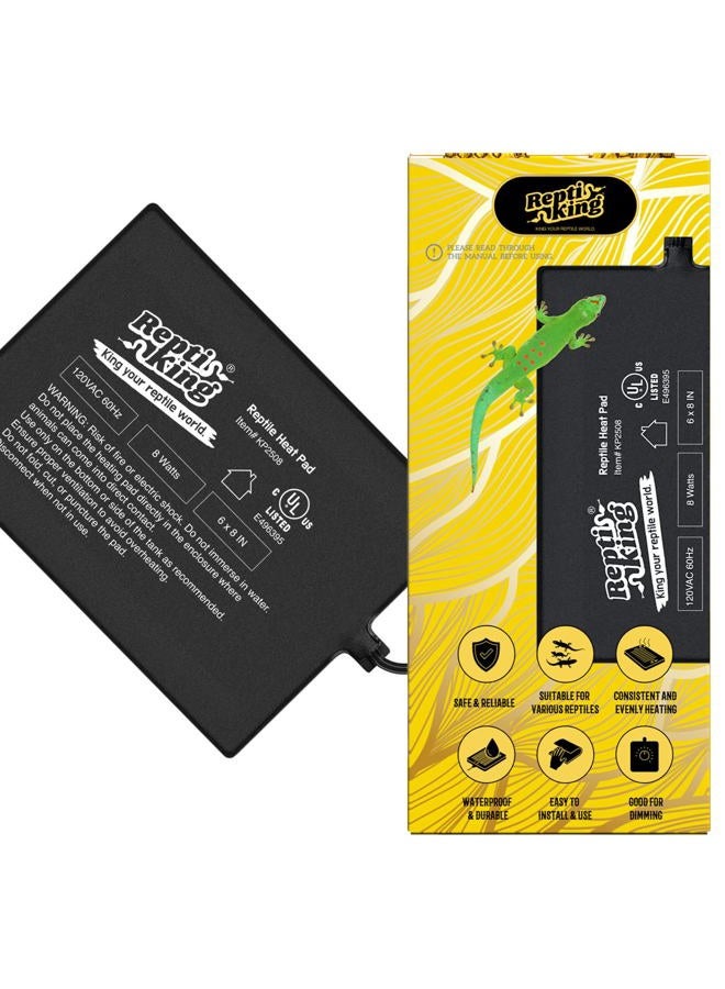 ReptiKing Reptile Heat Pad, 6" X 8" 8W, Heating Pad for Reptile Tank, Lizard, Snake, Bearded Dragon, Hermit Crab, Leopard Geckos Terrarium Heating Mat, Safe & Durable Heat Pad for Reptiles - Image 1