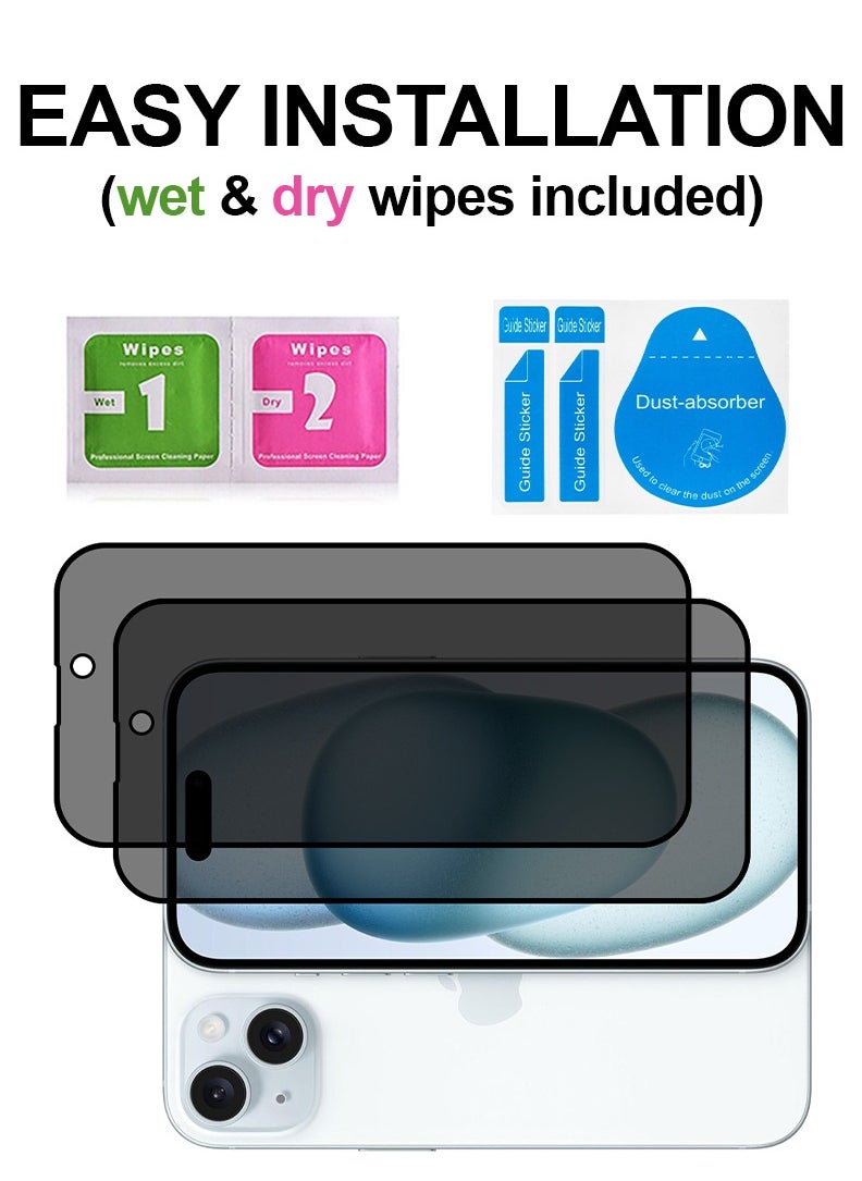 Theodor Pack of 2 Tempered Glass Screen Protector With 9H hardness For APPLE IPHONE 15 Plus Privacy 6.7  - Image 3