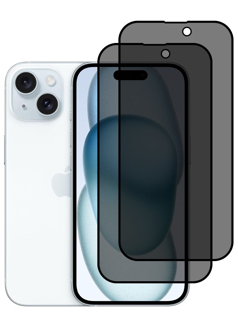 Theodor Pack of 2 Tempered Glass Screen Protector With 9H hardness For APPLE IPHONE 15 Plus Privacy 6.7  - Image 1