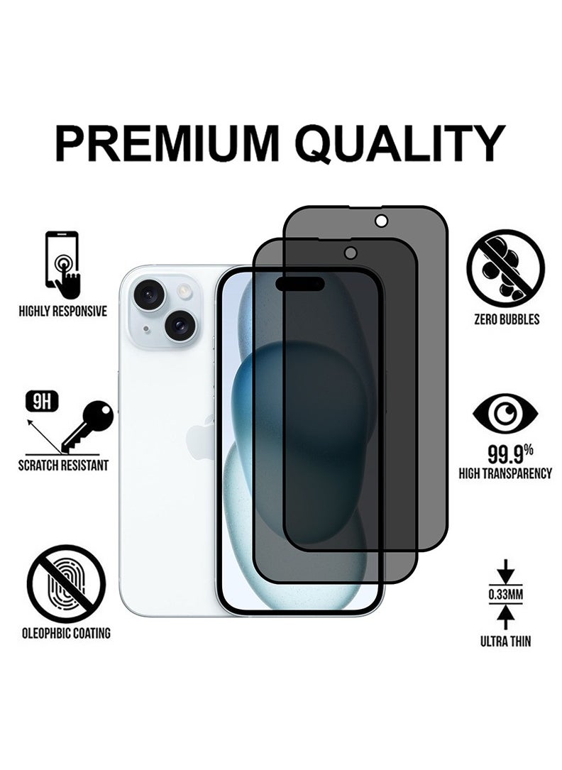 Theodor Pack of 2 Tempered Glass Screen Protector With 9H hardness For APPLE IPHONE 15 Plus Privacy 6.7  - Image 2