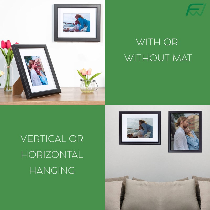 FrameWorks الأطر 2-pack 1 3/8 "" سميكة أسود خشبي الظل مربع الإطارات إطارات الصورة 6 × 8 مع حصيرة بيضاء قابلة للإزالة إلى 4 "" × 6 "" صورة - Image 4