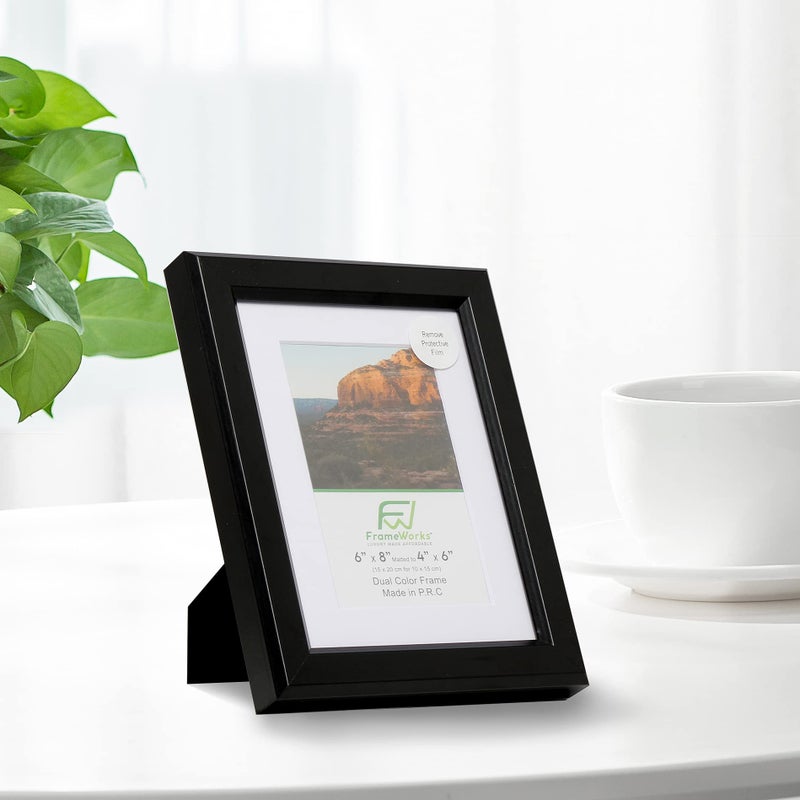 FrameWorks الأطر 2-pack 1 3/8 "" سميكة أسود خشبي الظل مربع الإطارات إطارات الصورة 6 × 8 مع حصيرة بيضاء قابلة للإزالة إلى 4 "" × 6 "" صورة - Image 2