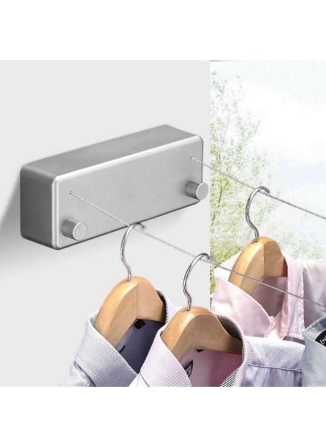 GGEROU - Retractable Clothesline, Heavy Duty Clothes Drying Laundry Line, Indoor Outdoor Wall Mounted Clothes Dryer Rope Clothing Retracting Adjustable Stainless Steel Line, Silver 4.2m - Image 1