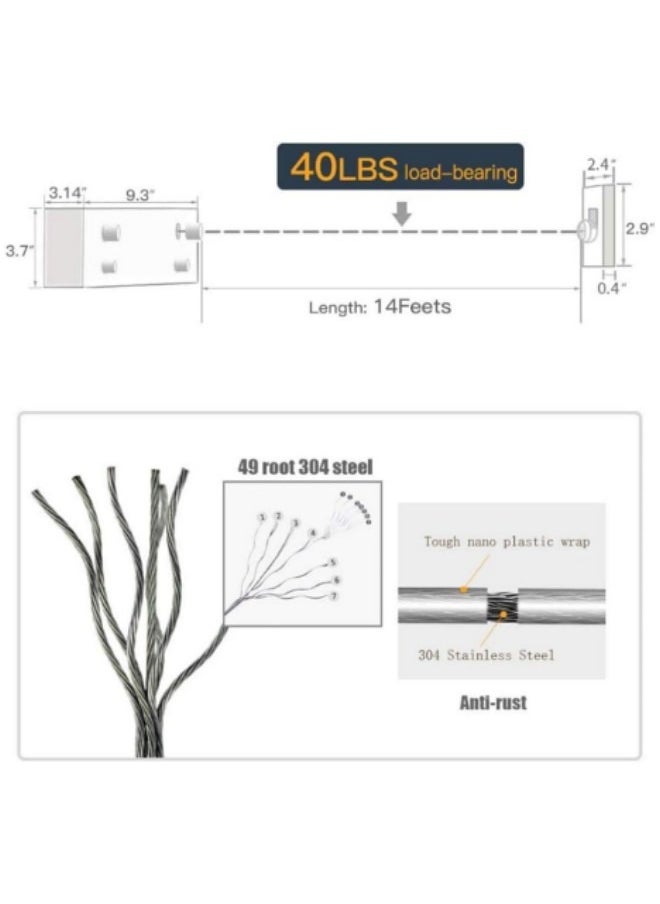 GGEROU - Retractable Clothesline, Heavy Duty Clothes Drying Laundry Line, Indoor Outdoor Wall Mounted Clothes Dryer Rope Clothing Retracting Adjustable Stainless Steel Line, Silver 4.2m - Image 1