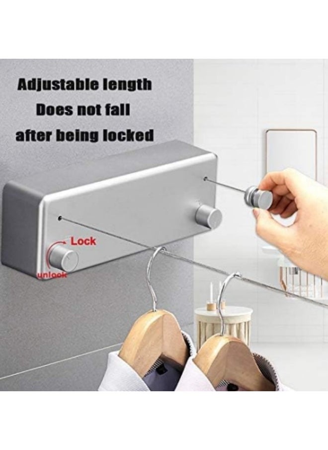 GGEROU - Retractable Clothesline, Heavy Duty Clothes Drying Laundry Line, Indoor Outdoor Wall Mounted Clothes Dryer Rope Clothing Retracting Adjustable Stainless Steel Line, Silver 4.2m - Image 1