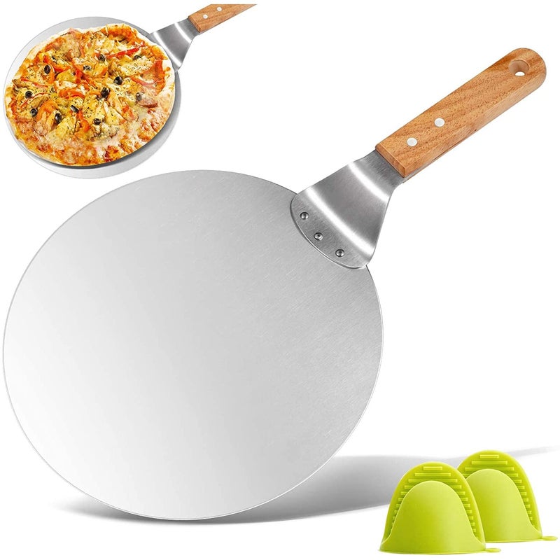 KSENDALO KSENDALO 10 Pizza Peel with Wooden Handle  Pizza Lifter  Stainless Steel Spatula for Baking Serving Homemade Pizza Cake and Pie  NonSlip Pizza Server Tray 
