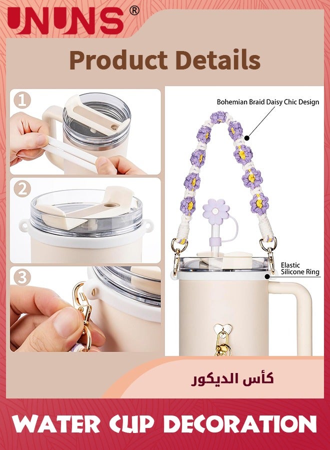 UNUNS 8 قطع ملحقات الأكواب، تشمل وسادة قشة، حزام زجاجة ماء، أحذية سيليكون للأكواب، سحر سلسلة مفاتيح لطيف مع مقبض - Image 2