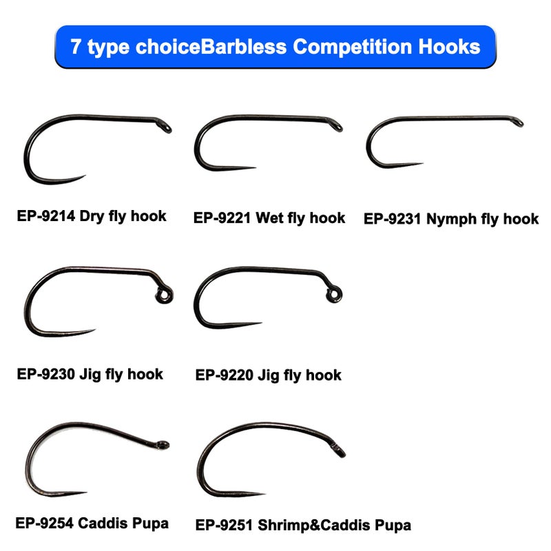 Eupheng 100pcs Plus Best Barbless Competition Fly Fishing Hook Collection, Dry Nymph Strimp&Pupa, Pupa jig Fly Hooks High Carbon Competition Hook (Pupa Fly Hook EP-9254, 10#) - Image 5