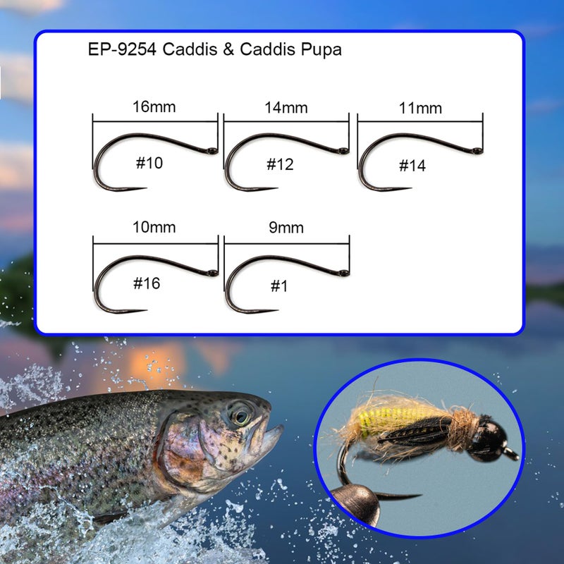 Eupheng 100pcs Plus Best Barbless Competition Fly Fishing Hook Collection, Dry Nymph Strimp&Pupa, Pupa jig Fly Hooks High Carbon Competition Hook (Pupa Fly Hook EP-9254, 10#) - Image 3