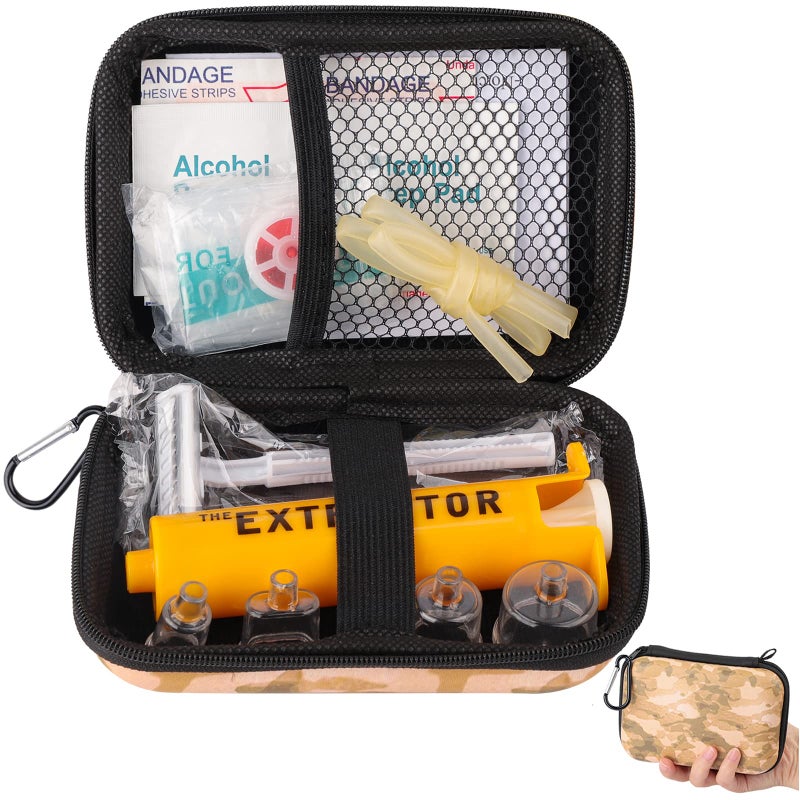 WAEKIYTL Snake Bite Kit Bee Sting Kit Emergency First Aid Supplies Venom Extractor Suction Pump Bite and Sting First Aid for Hiking Backpacking and Camping Includes Bonus CPR face Shield Camouflage