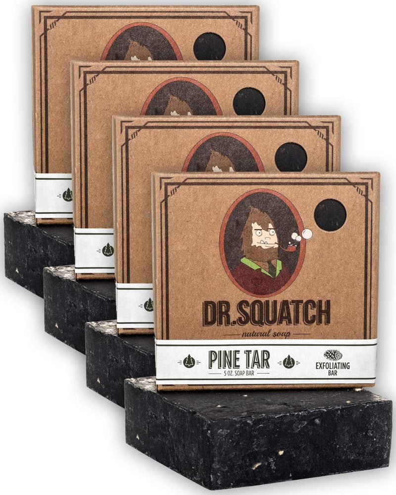 Dr. Squatch Dr Squatch Pine Tar Soap 4Pack Bundle  Bar Soap for Men with Natural Woodsy Scent and Skin Exfoliating Scrub  Handmade with Pine Coconut Olive Organic Oils in USA 4 Bar Set