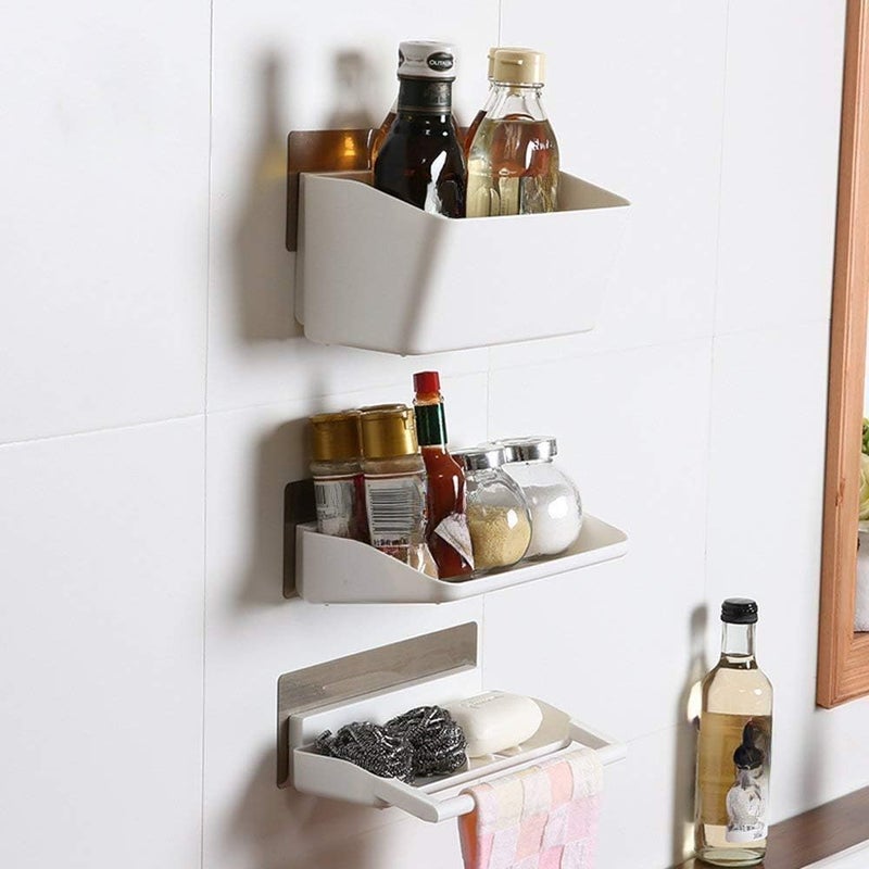 NANIAAY 3 - Tier Self-Adhesive Shelf for Bathroom and Kitchen, Bathroom Storage Tray Shelf, Wall Hanging Rack with Towel Rail - Image 1