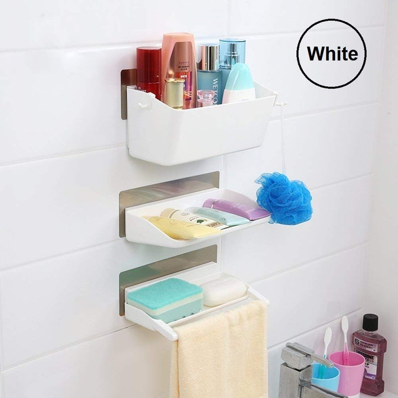 NANIAAY 3 - Tier Self-Adhesive Shelf for Bathroom and Kitchen, Bathroom Storage Tray Shelf, Wall Hanging Rack with Towel Rail - Image 3
