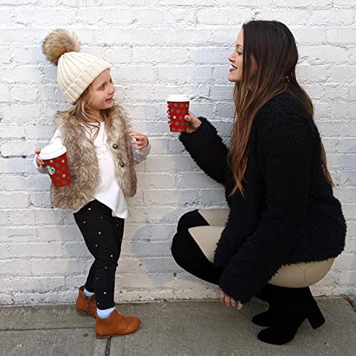 FURTALK Kids Winter Hat Toddler Knitted Beanie with Faux Fur Pom Poms for Baby Girls Boys Beige,3-24 Months - Image 5