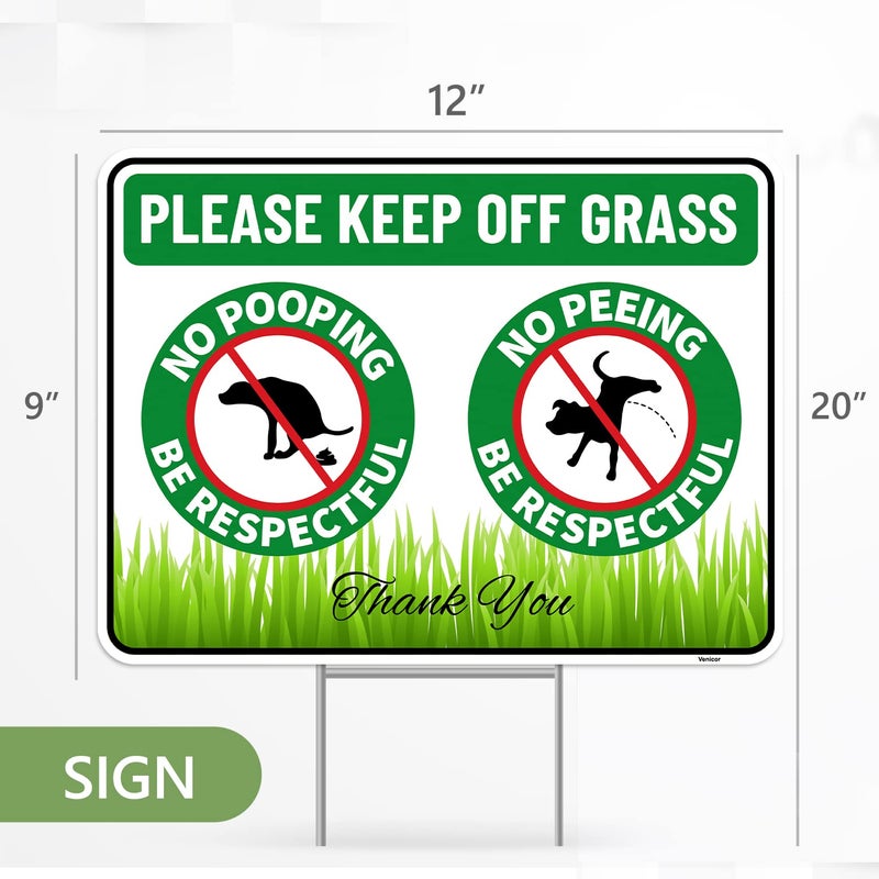 Venicor 2PC No Poop or Pee Dog Sign with Stakes, 12 Inches by 9 Inches - Corrugated Plastic - Keep Dogs Off Lawn - Curb Your Dogs Grass Lawn Yard Repellent - Image 3