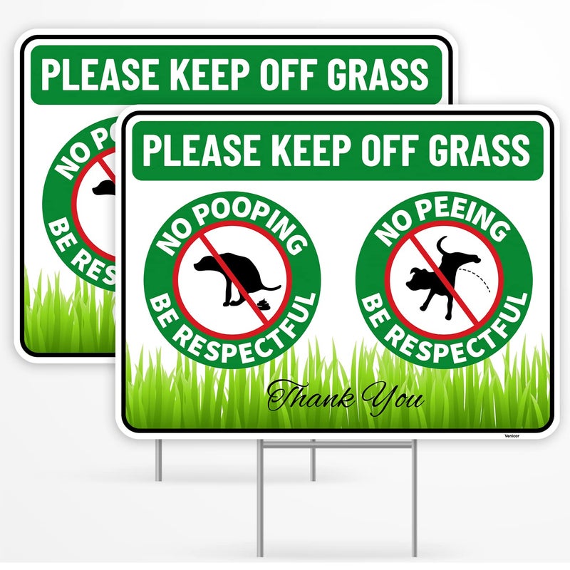 Venicor 2PC No Poop or Pee Dog Sign with Stakes, 12 Inches by 9 Inches - Corrugated Plastic - Keep Dogs Off Lawn - Curb Your Dogs Grass Lawn Yard Repellent - Image 1