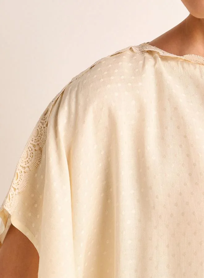 سبلاش فيڤ Midi Kaftan Night Dress Short Sleeves Lace Trim Viscose
