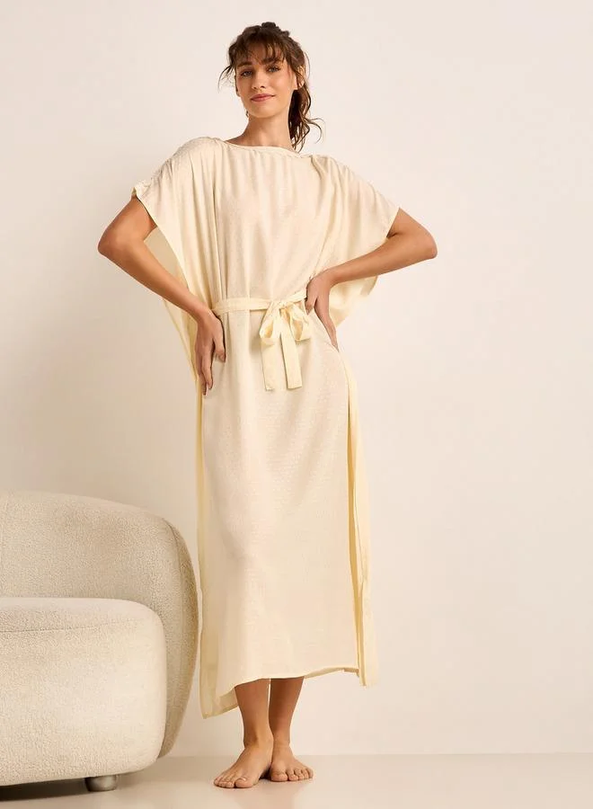 سبلاش فيڤ Midi Kaftan Night Dress Short Sleeves Lace Trim Viscose