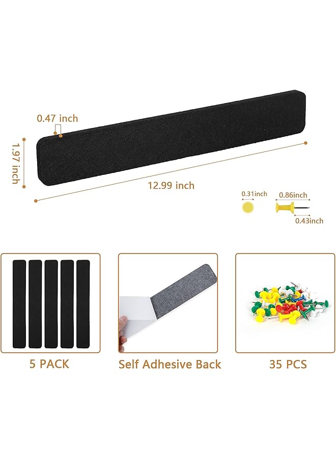 إيروريكس مجموعة من لوحات الإعلانات المصنوعة من اللباد وشرائط القضبان ولوحات الإعلانات لغرف النوم والمكاتب وديكورات الحائط المنزلية ولوحة الإعلانات ولوحة الفلين ذاتية اللصق مع 50 دبوسًا للصق الملاحظات والصور والجداول باللون الأسود - Image 4