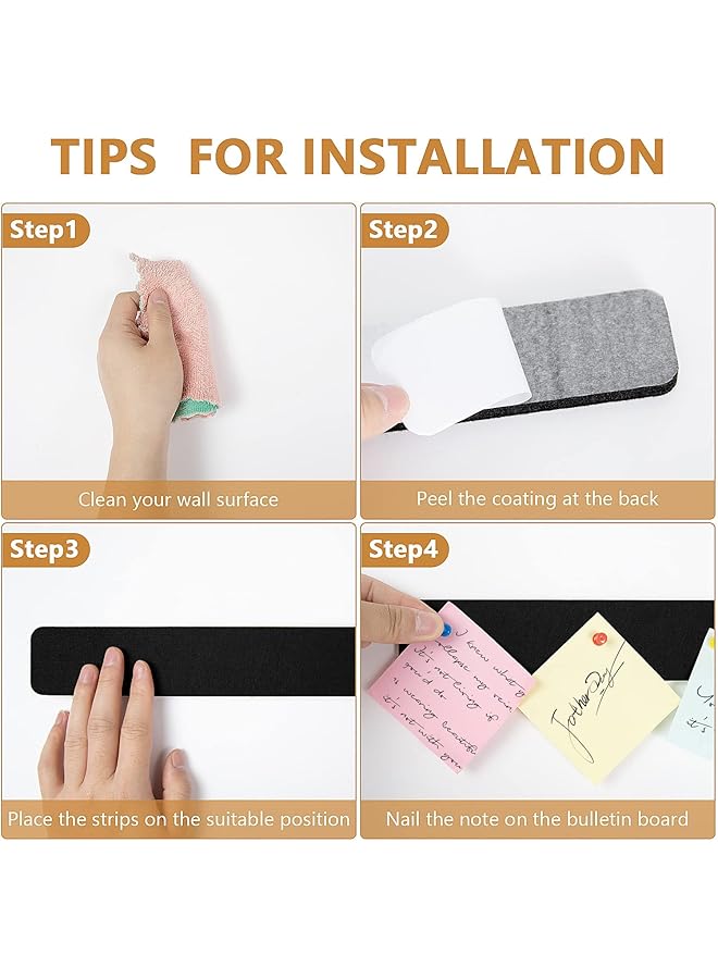 إيروريكس مجموعة من لوحات الإعلانات المصنوعة من اللباد وشرائط القضبان ولوحات الإعلانات لغرف النوم والمكاتب وديكورات الحائط المنزلية ولوحة الإعلانات ولوحة الفلين ذاتية اللصق مع 50 دبوسًا للصق الملاحظات والصور والجداول باللون الأسود - Image 5
