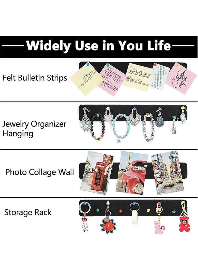 إيروريكس مجموعة من لوحات الإعلانات المصنوعة من اللباد وشرائط القضبان ولوحات الإعلانات لغرف النوم والمكاتب وديكورات الحائط المنزلية ولوحة الإعلانات ولوحة الفلين ذاتية اللصق مع 50 دبوسًا للصق الملاحظات والصور والجداول باللون الأسود - Image 3