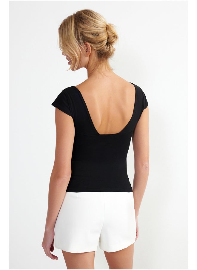 trendyol - Black Sweetheart Neckline Fitted Cotton Stretch Knitted Blouse TWOSS24BZ00113 - Image 1