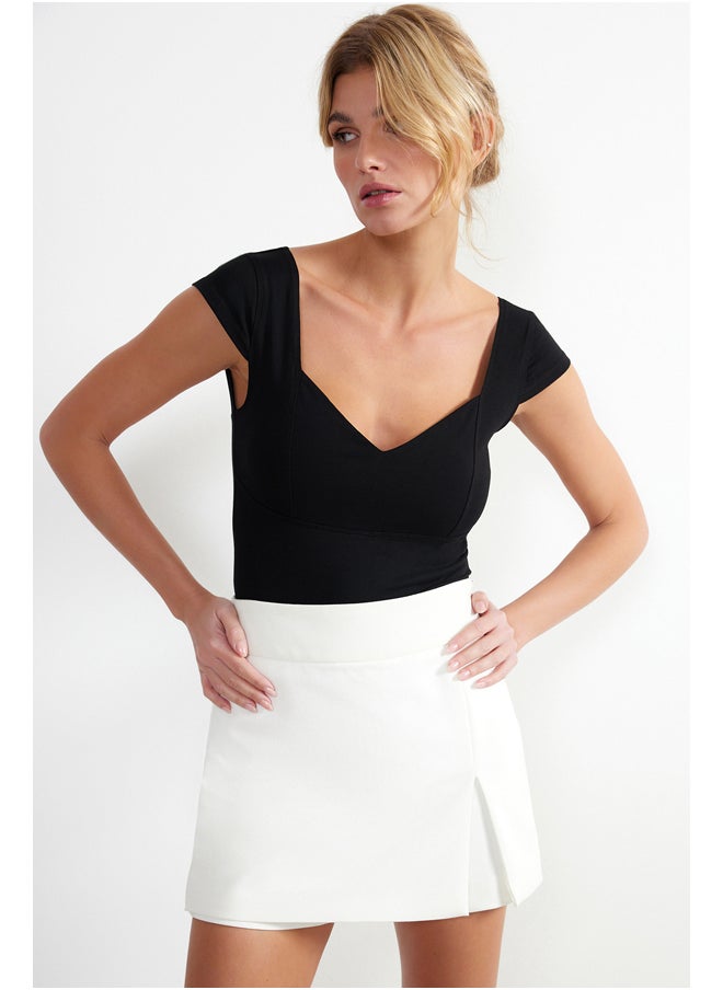trendyol - Black Sweetheart Neckline Fitted Cotton Stretch Knitted Blouse TWOSS24BZ00113 - Image 1