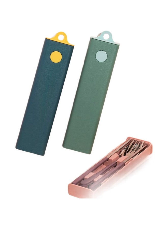 Onlycook Portable Cutlery Set With Chopsticks And Spoon, 304 Stainless Steel Two-Piece Set For Students And Adults, Pink Three-Piece Set - Image 2