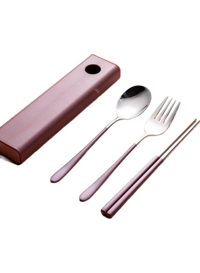 Onlycook Portable Cutlery Set With Chopsticks And Spoon, 304 Stainless Steel Two-Piece Set For Students And Adults, Pink Three-Piece Set - Image 3