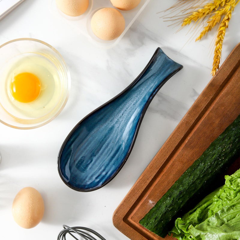 Tikooere Ceramic Spoon Rest for Stove Top,Large 8.7 Inch Spoon Holder for Kitchen Counter,Porcelain Utensil Rest for Thankgiving and Christmas Gift,Dishwasher Safe and Heat-Resistant,Blue(1 PC) - Image 5