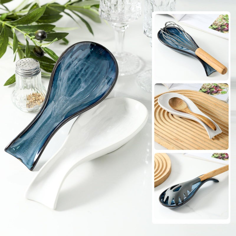 Tikooere Ceramic Spoon Rest for Stove Top,Large 8.7 Inch Spoon Holder for Kitchen Counter,Porcelain Utensil Rest for Thankgiving and Christmas Gift,Dishwasher Safe and Heat-Resistant,Blue(1 PC) - Image 3