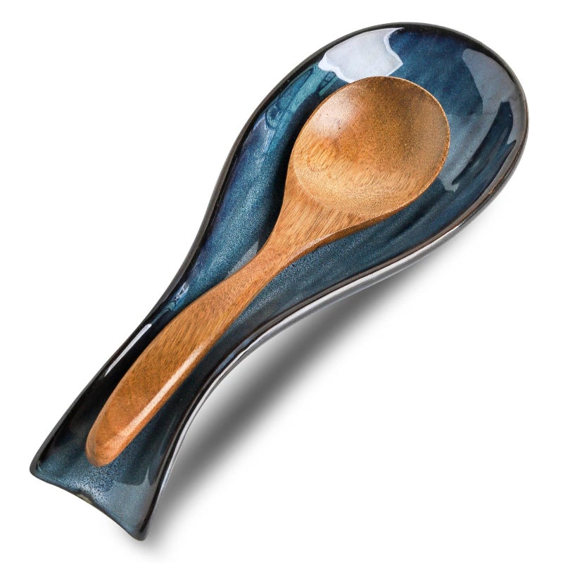 Tikooere Ceramic Spoon Rest for Stove Top,Large 8.7 Inch Spoon Holder for Kitchen Counter,Porcelain Utensil Rest for Thankgiving and Christmas Gift,Dishwasher Safe and Heat-Resistant,Blue(1 PC) - Image 1