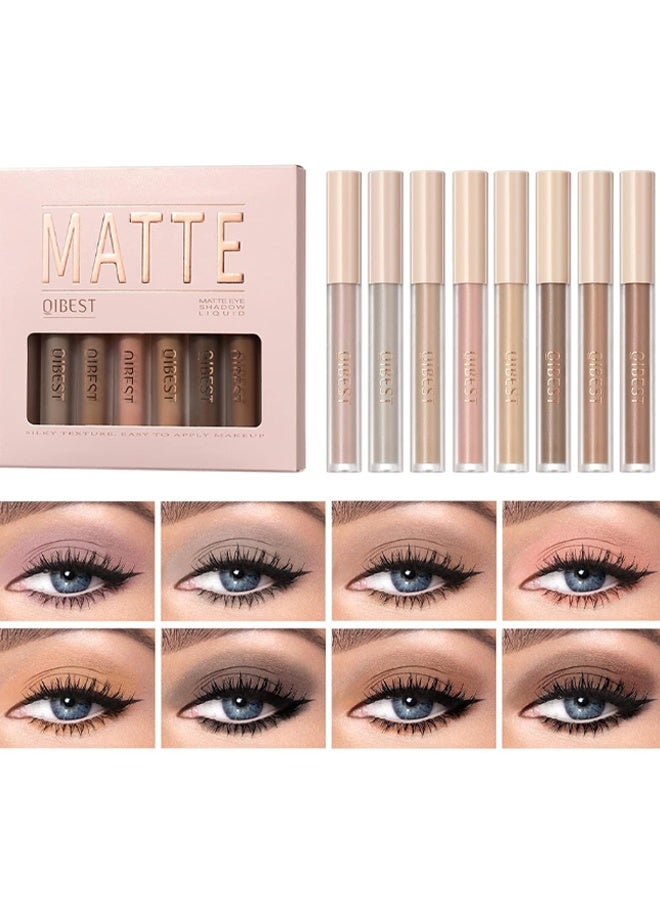 كيو آي بست ظلال العيون السائلة غير اللامعة 8 ألوان محايدة عارية ناعمة ظلال عيون كريمية خفيفة الوزن عالية الصبغة ومقاومة للماء ظلال عيون سائلة تدوم طويلا (غير لامع عارية ، المجموعة أ) - Image 1