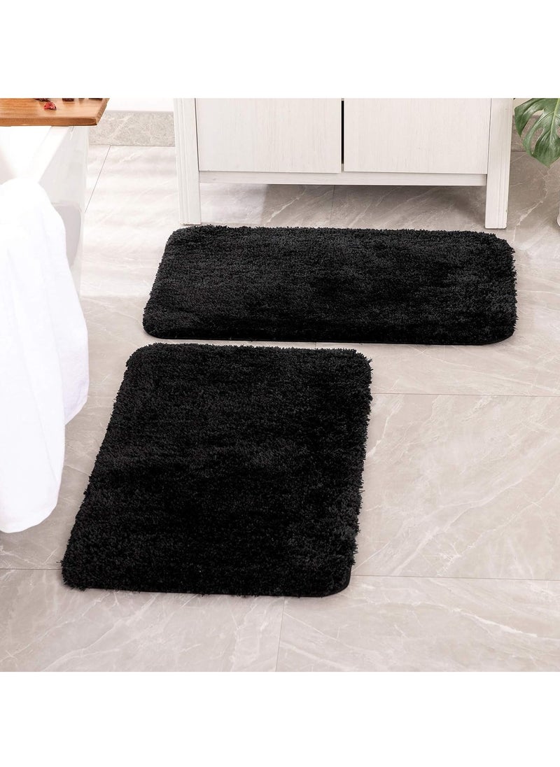 MIULEE - MIULEE Set of 2 Non Slip Shaggy Bathroom Rugs Extra Thick Soft Bath Mats Plush Microfiber Absorbent Water for Tub Shower Machine Washable (Black, 16x24 inches) - Image 1